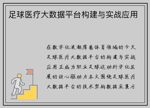 足球医疗大数据平台构建与实战应用
